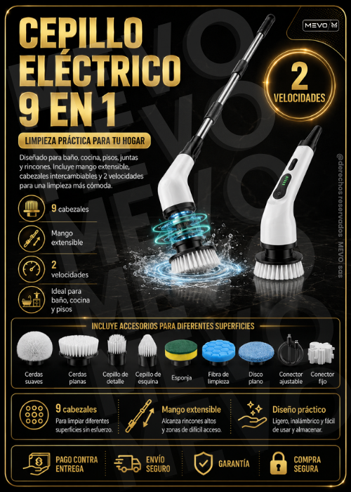 🧽 Cepillo eléctrico 9 en 1 + Accesorios🧽.