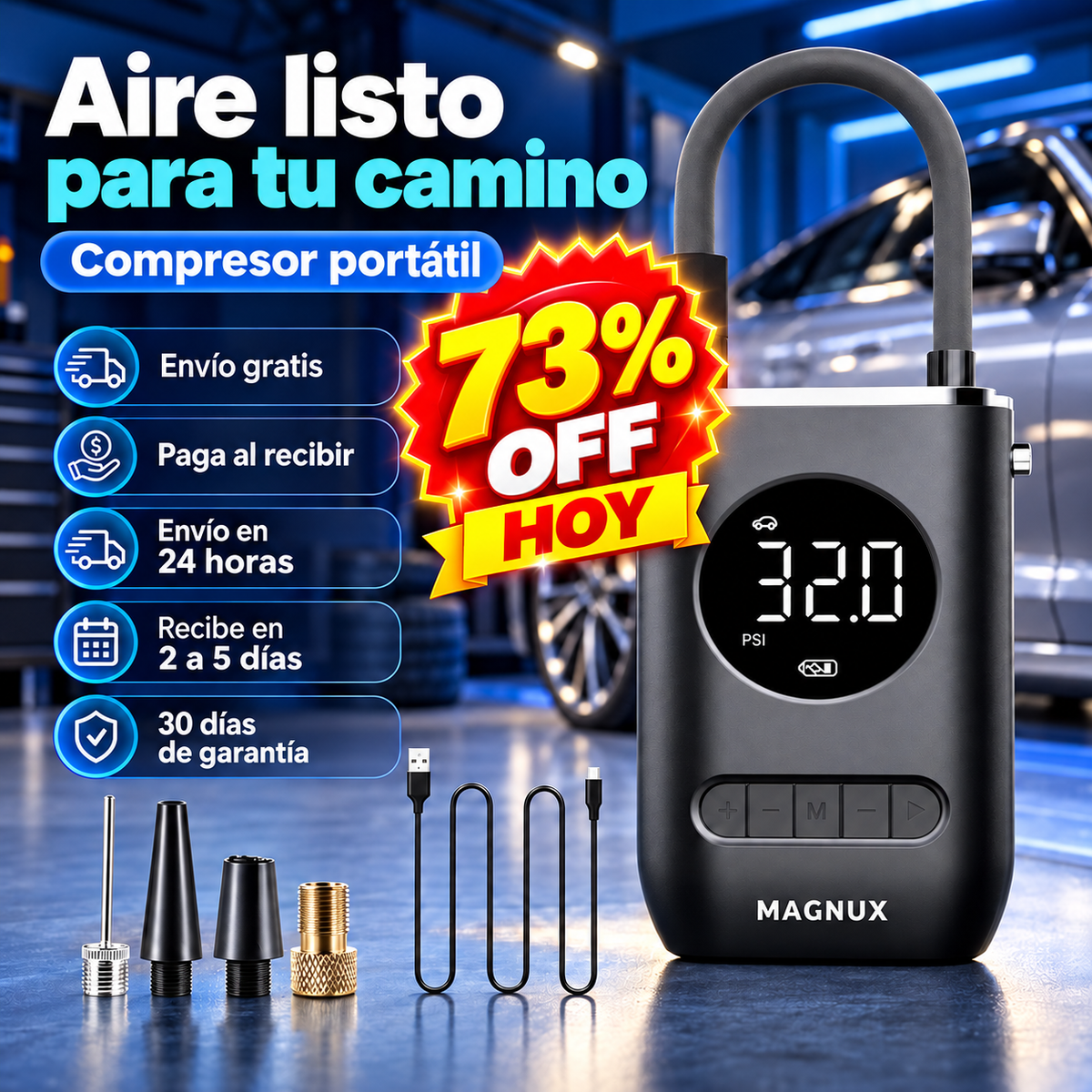 Compresor Inflador Llantas Recargable OFERTA ESPECIAL 73% OFF HOY