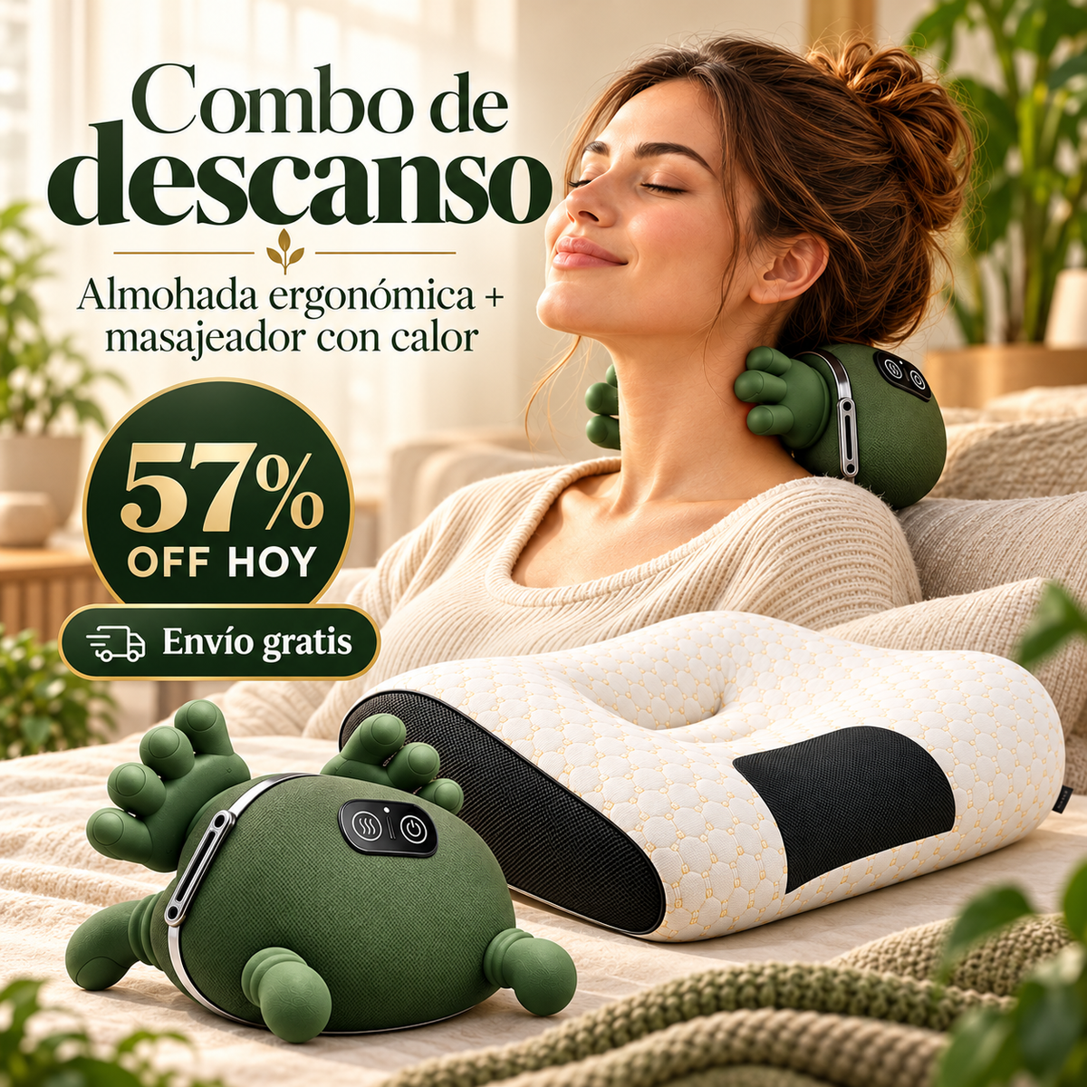 🐸 Combo Rest & Relax: Masajeador Cervical Rana con Calor + Almohada Ergonómica