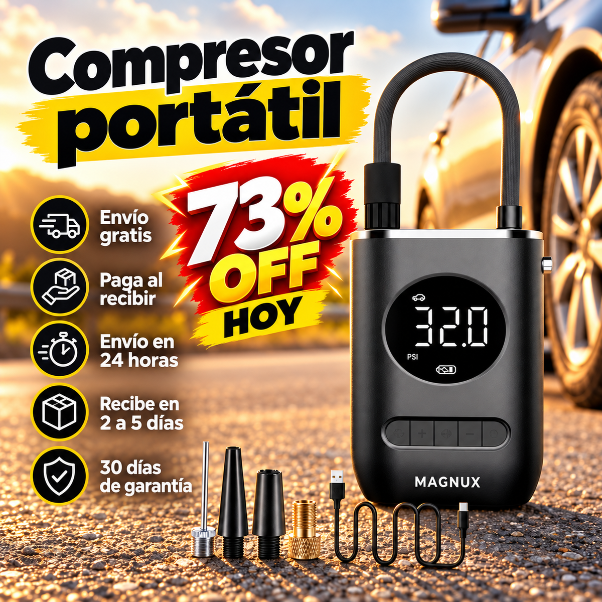 Compresor Inflador Llantas Recargable OFERTA ESPECIAL 73% OFF HOY