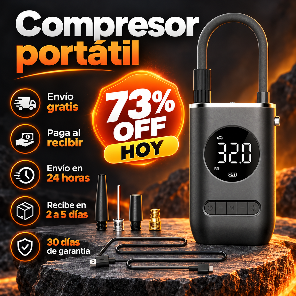 Compresor Inflador Llantas Recargable OFERTA ESPECIAL 73% OFF HOY