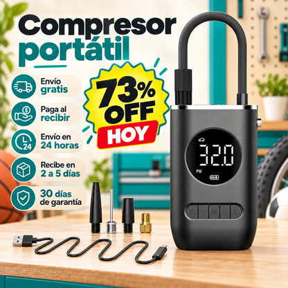 Compresor Inflador Llantas Recargable OFERTA ESPECIAL 73% OFF HOY