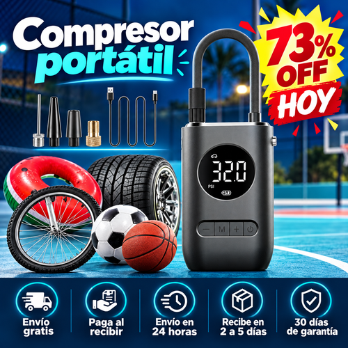 Compresor Inflador Llantas Recargable OFERTA ESPECIAL 73% OFF HOY