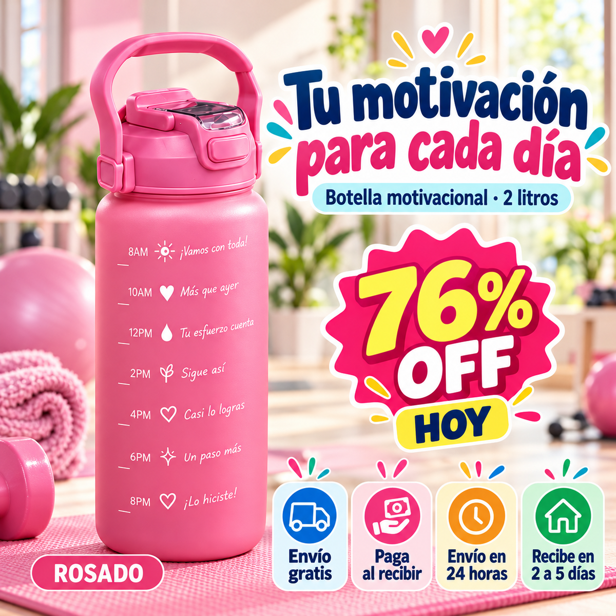 Botella Termo Motivacional 2 Litros OFERTA ESPECIAL 76% OFF HOY