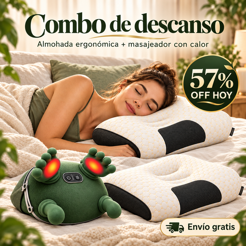 🐸 Combo Rest & Relax: Masajeador Cervical Rana con Calor + Almohada Ergonómica