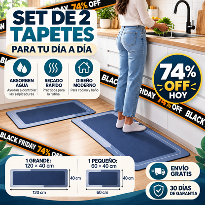 Set de 2 Tapetes Antideslizantes Absorbentes para Cocina y Baño