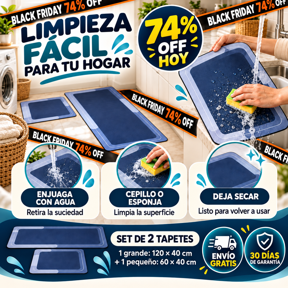 Set de 2 Tapetes Antideslizantes Absorbentes para Cocina y Baño