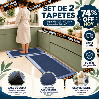 Set de 2 Tapetes Antideslizantes Absorbentes para Cocina y Baño