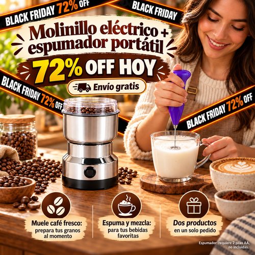 ☕ Combo Barista en Casa: Batidor Espumador Portátil + Molinillo Eléctrico de Café y Especias