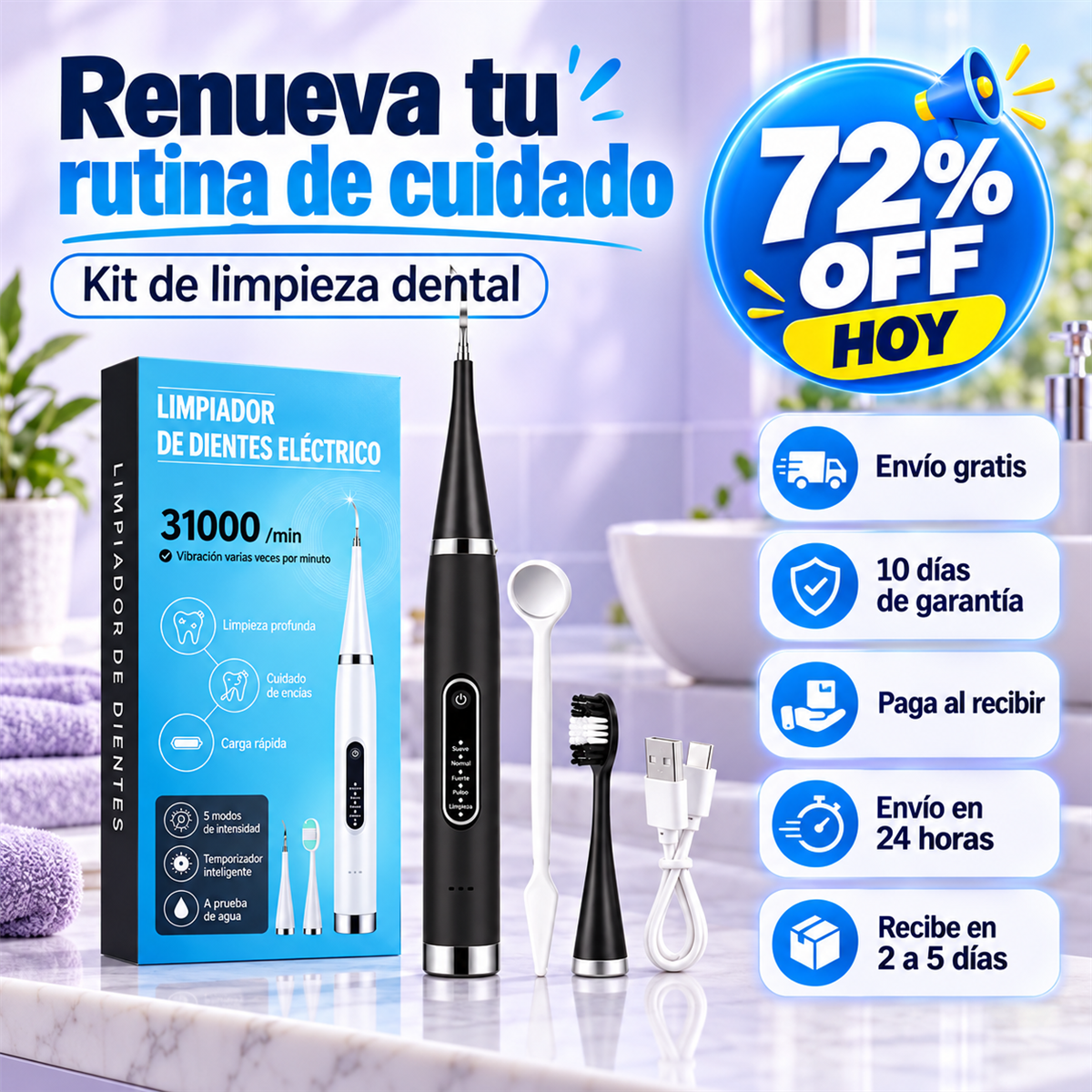 Limpiador De Dientes Eléctrico OFERTA ESPECIAL 72% OFF HOY