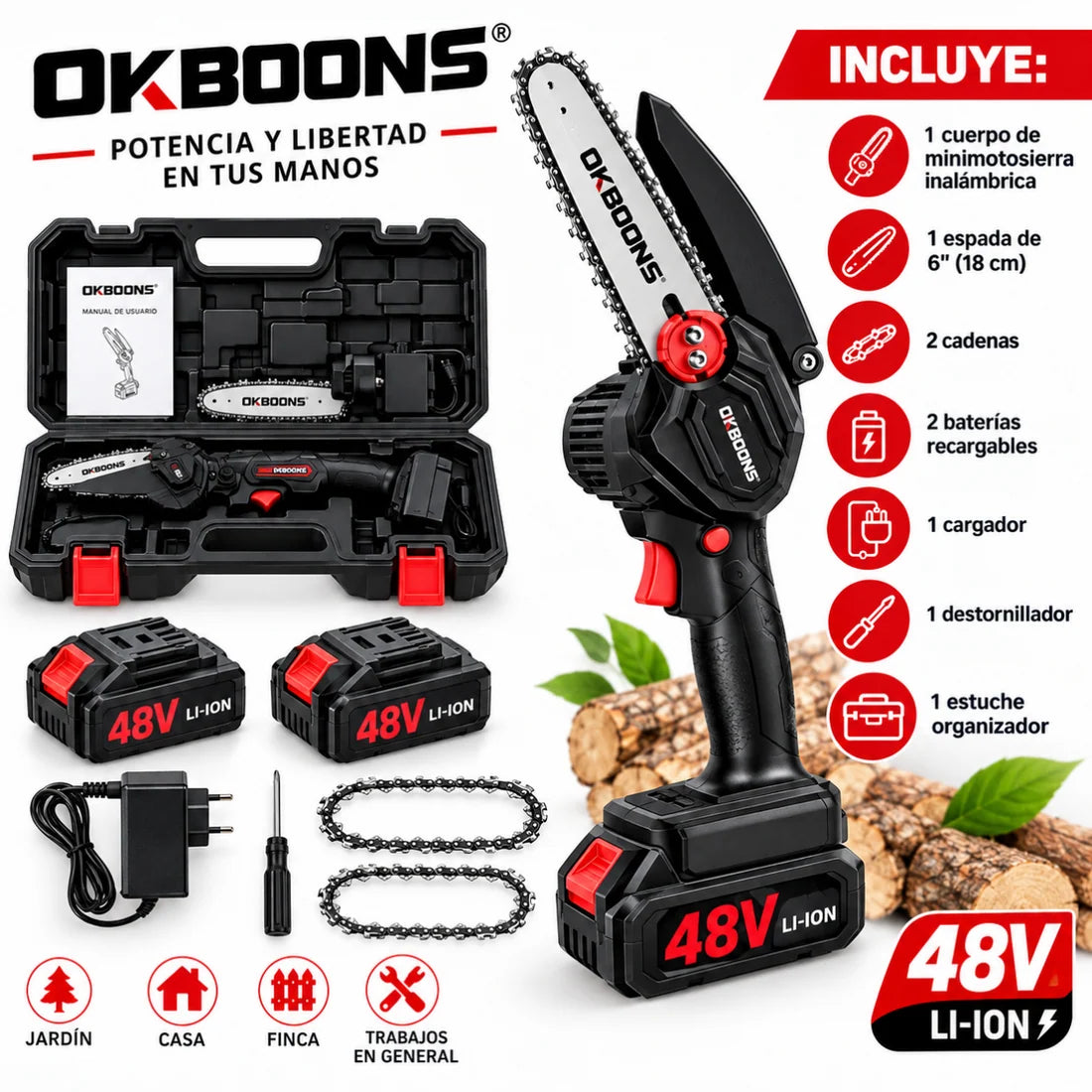 Mini Motosierra Inalámbrica 2 cadenas, 2 baterías, espada 18 cms OFERTA ESPECIAL 70%OFF HOY