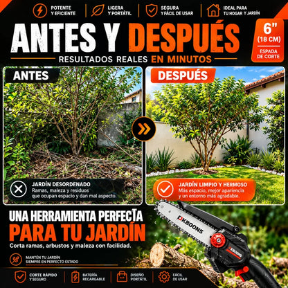 Mini Motosierra Inalámbrica 2 cadenas, 2 baterías, espada 18 cms OFERTA ESPECIAL 70%OFF HOY