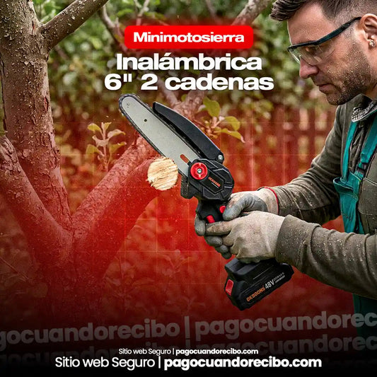 Mini Motosierra Inalámbrica 2 cadenas, 2 baterías, espada 18 cms - Maquina BUDA